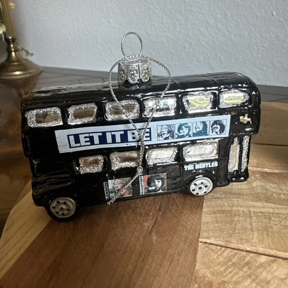 The Beatles 3 Ornaments 3-4 Inch Double Decker Bus Green Apple Yellow Submarine